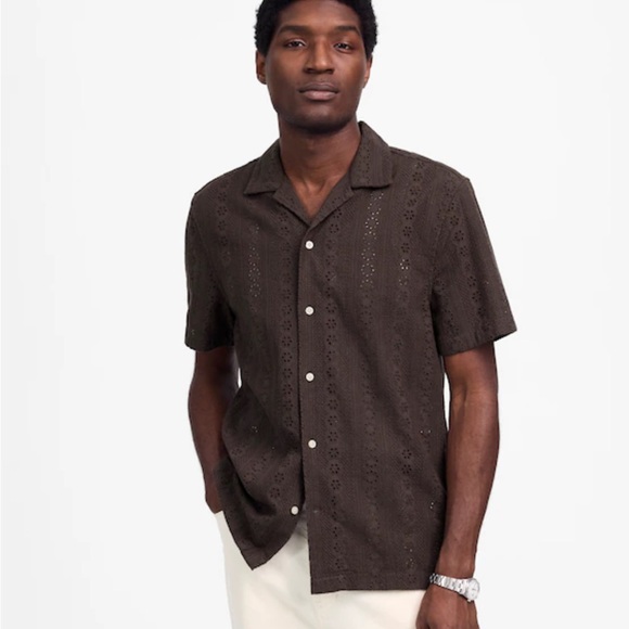 Madewell soft charcoal Camp-Collar Short-Sleeve Shirt in Embroidered Cotton - Picture 1 of 6